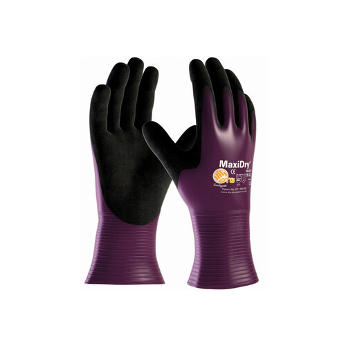 56-426 Black/Purple Medium Lycra/Nylon Work Gloves - EN 388 1 Cut Resistance - Nitrile Palm & Fingers Coating - 9.8" Length