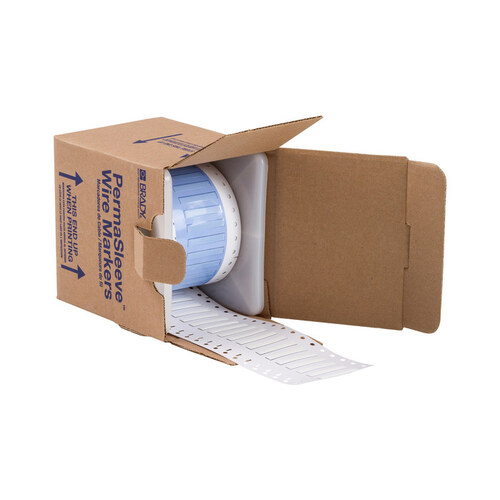 White Polyolefin Die-Cut Thermal Transfer Printer Sleeve - 1.5" Width - 0.235" Height - 0.046" Min Wire Dia to 0.11" Max Wire Dia - Single-Side Printable - B-342