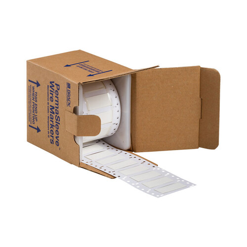 White Polyolefin Die-Cut Thermal Transfer Printer Sleeve - 2" Width - 0.851" Height - 0.187" Min Wire Dia to 0.45" Max Wire Dia - Double-Side Printable - B-342
