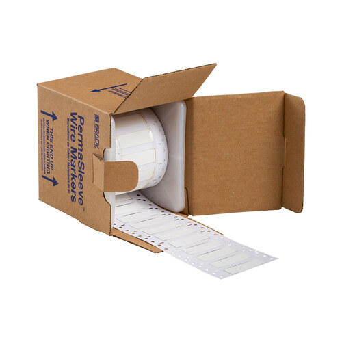 White Polyolefin Die-Cut Thermal Transfer Printer Sleeve - 2" Width - 0.645" Height - 0.125" Min Wire Dia to 0.32" Max Wire Dia - Double-Side Printable - B-342