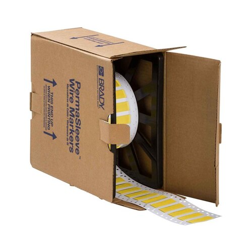 3FR-250-2-YL Yellow Polyolefin Die-Cut Thermal Transfer Printer Sleeve - 2" Width - 0.439" Height - 0.083" Min Wire Dia to 0.215" Max Wire Dia - Double-Side Printable - B-344