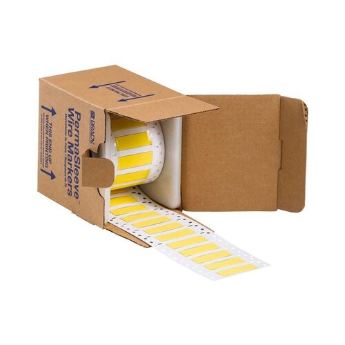 3FR-500-2-YL-S Yellow Polyolefin Die-Cut Thermal Transfer Printer Sleeve - 2" Width - 0.851" Height - 0.166" Min Wire Dia to 0.45" Max Wire Dia - Double-Side Printable - B-344