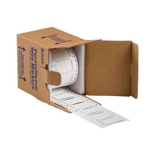 3FR-750-2-WT-S White Polyolefin Die-Cut Thermal Transfer Printer Sleeve - 2" Width - 1.25" Height - 0.25" Min Wire Dia to 0.7" Max Wire Dia - Double-Side Printable - B-344