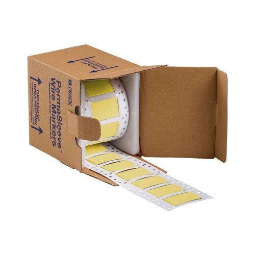 3FR-750-2-YL-S Yellow Polyolefin Die-Cut Thermal Transfer Printer Sleeve - 2" Width - 1.25" Height - 0.25" Min Wire Dia to 0.7" Max Wire Dia - Double-Side Printable - B-344