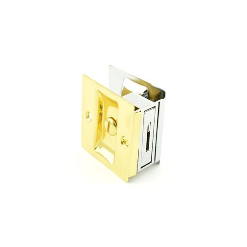 Trimco 1065605625 Privacy Pocket Door Lock Square Cutout for 1-3/8" Thick Door Bright Brass Finish