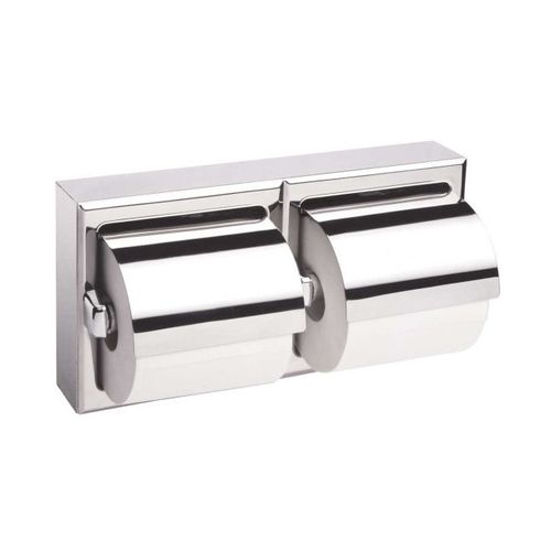 Double Roll Surface Mounted Toilet Tissue Dispenser with Hoods Satin Stainless Steel Finish