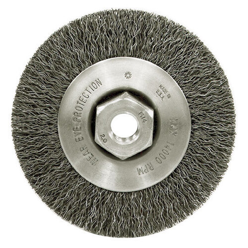 Weiler 13078 Steel Wheel Brush 0.014" Bristle Diameter - Arbor Attachment - 4" Outside Diameter