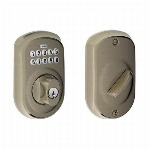 Schlage Residential BE365 PLY 620 Plymouth Electronic Keypad Deadbolt C Keyway with 12287 Latch and 10116 Strike Antique Nickel Finish