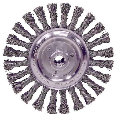 Weiler 36024 Carbon Steel Wheel Brush 0.025" Bristle Diameter - Arbor Attachment - 6" Outside Diameter