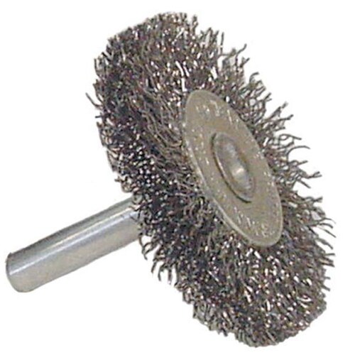 Carbon Steel Wheel Brush 0.008" Bristle Diameter - Shank Attachment - 3" Outside Diameter - Package Type: Display