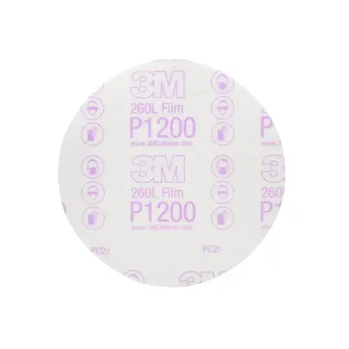 260L Coated Aluminum Oxide White Hook & Loop Disc - Film Backing - P1200 Grit - Super Fine - 6" Diameter - pack of 100