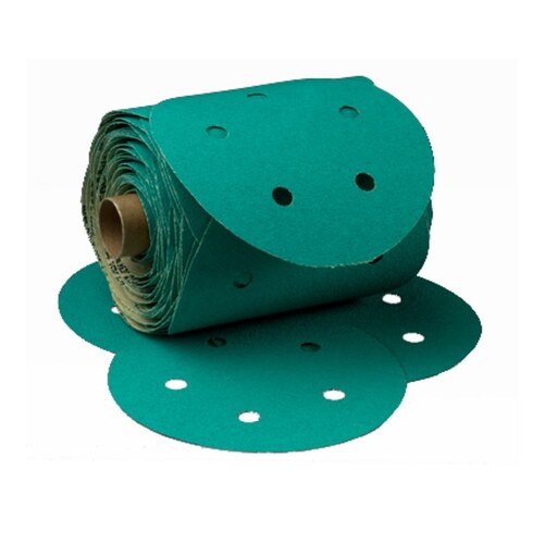 246U Series Dust Free Multi-Hole Abrasive Disc Roll, 6 in Dia, 80 Grit, PSA, Green