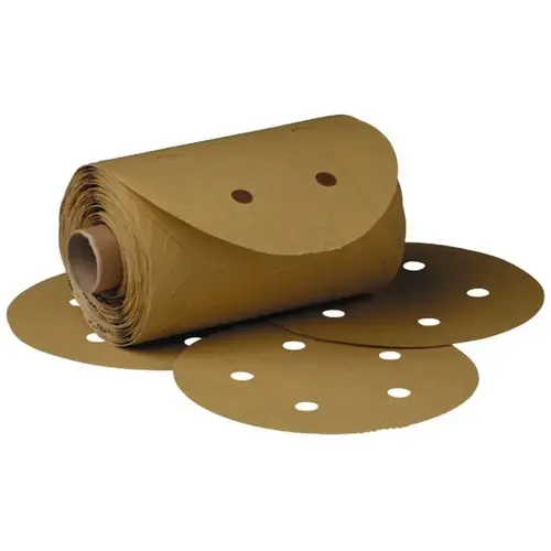 216U Series Dust Free Abrasive Disc Roll, 6 in Dia, P100 Grit, PSA, Gold