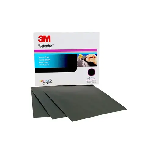 Coated Aluminum Oxide Black Sand Paper Sheet - 9" Width x 11" Length - Paper Backing - A Weight - P500 Grit - Extra Fine - pack of 50