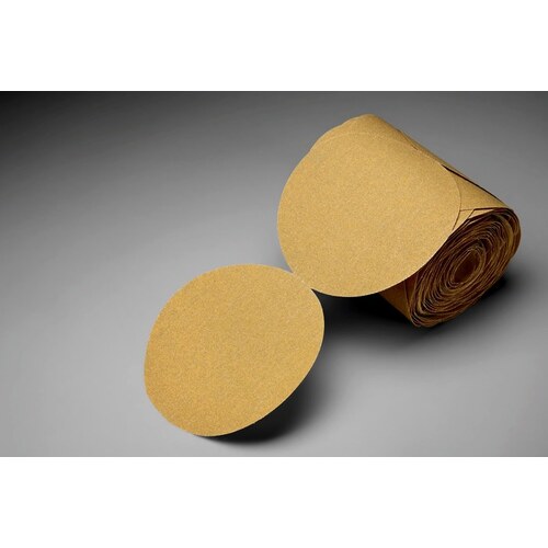 0 216U Series Abrasive Disc Roll, 6 in Dia, P360 Grit, PSA, Gold