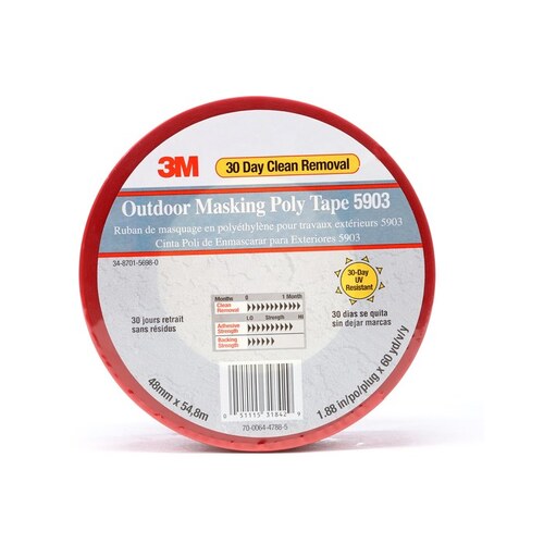 5903 Series Outdoor Masking Poly Tape, 54.8 m x 48 mm, Red