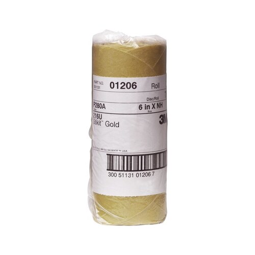 216U Series Abrasive Disc Roll, 6 in Dia, P280 Grit, PSA, Gold