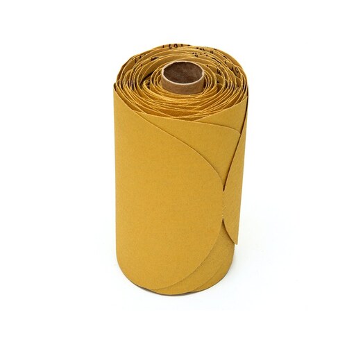 236U Series Abrasive Disc Roll, 6 in Dia, P100 Grit, PSA, Gold