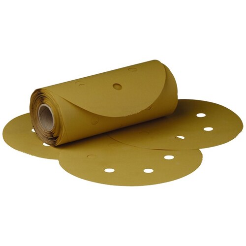 255L Series Dust Free Abrasive Disc Roll, 6 in Dia, P320 Grit, PSA, Gold