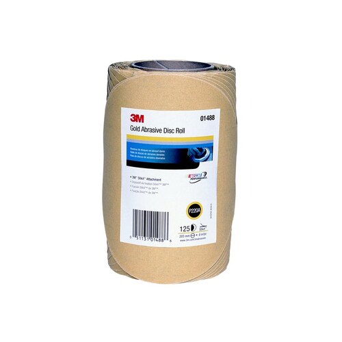 216U Series Abrasive Disc Roll, 8 in Dia, P220 Grit, PSA, Gold