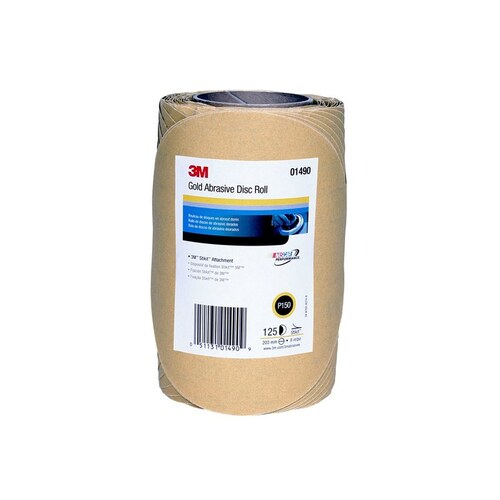 216U Series Abrasive Disc Roll, 8 in Dia, P150 Grit, PSA, Gold