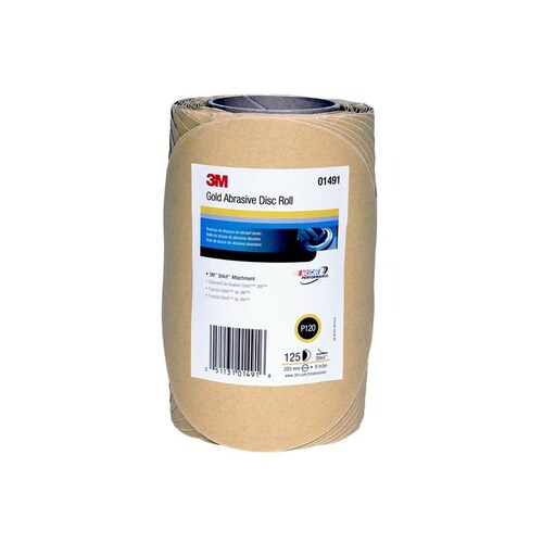 216U Series Abrasive Disc Roll, 8 in Dia, P120 Grit, PSA, Gold