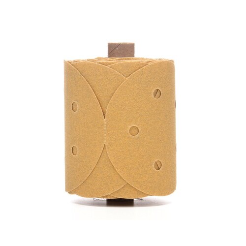 0 216U Series Dust Free Abrasive Disc Roll, 5 in Dia, P80 Grit, PSA, Gold