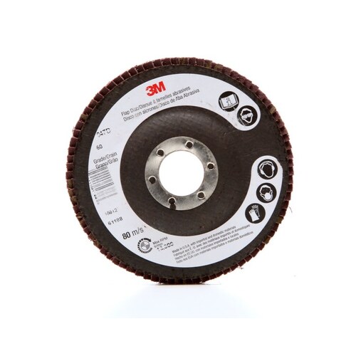 947D Series Type 27 Flap Disc, 4-1/2 in Dia, 60 Grit, Medium Grade, 13300 rpm, Orange