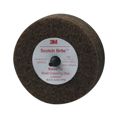 Non-Woven Rivet Cleaning Disc, 4 in Dia, Medium Grade, 6000 rpm, Brown