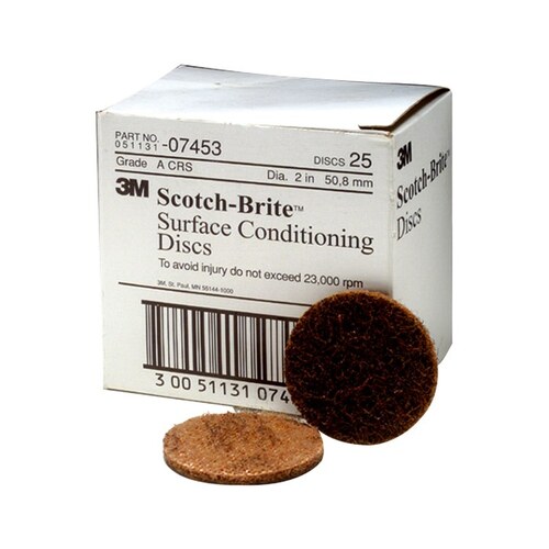 Scotch-Brite 07453 SC-DH Series No-Hole Surface Conditioning Disc, 2 in, Coarse Grade, Aluminum Oxide, Brown