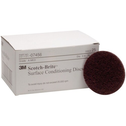 Scotch-Brite 07456A 07456 SC-DH Series No-Hole Surface Conditioning Disc, 3 in, Medium Grade, Aluminum Oxide, Maroon