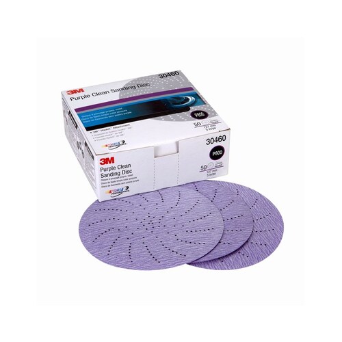 334U Series Multi-Hole Clean Sanding Abrasive Disc, 5 in Dia, P800 Grit, Hook and Loop, Purple