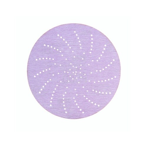 334U Series Multi-Hole Clean Sanding Abrasive Disc, 5 in Dia, P500 Grit, Hook and Loop, Purple