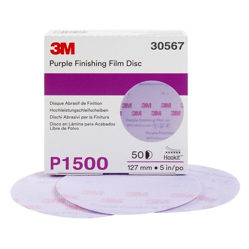 3M 30567 260L Series Abrasive Disc, 5 in Dia, P1500 Grit, Hook and Loop, Purple