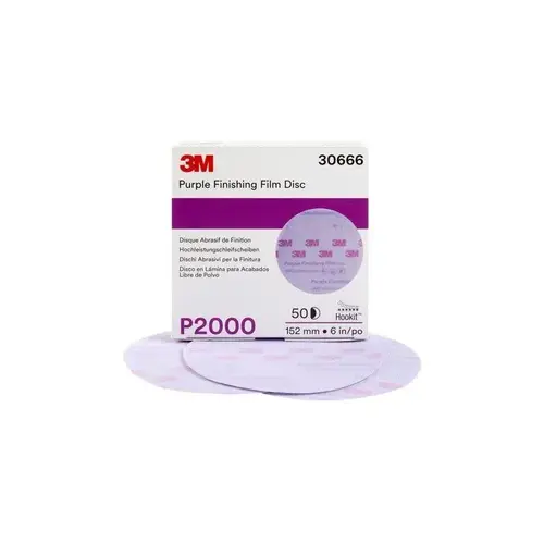 260L Series Abrasive Disc, 6 in Dia, P2000 Grit, Hook and Loop, Purple