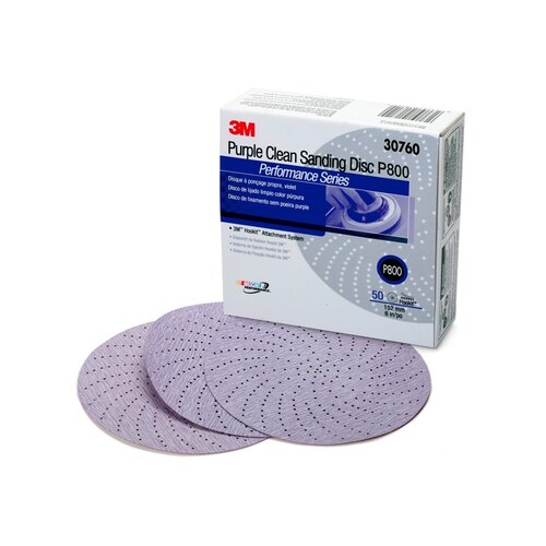 334U Series Multi-Hole Clean Sanding Abrasive Disc, 6 in Dia, P800 Grit, Hook and Loop, Purple