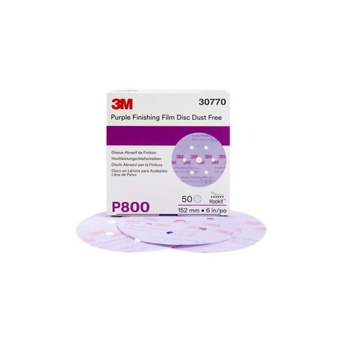 260L Series Dust Free Abrasive Disc, 6 in Dia, P800 Grit, Hook and Loop, Purple