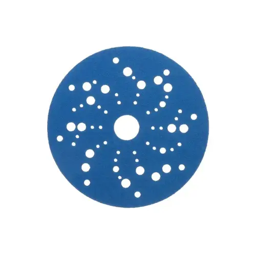 Blue Abrasive Ceramic Aluminum Oxide Hook & Loop Disc - 5" Diameter Multi-Hole Vacuum Holes - pack of 50