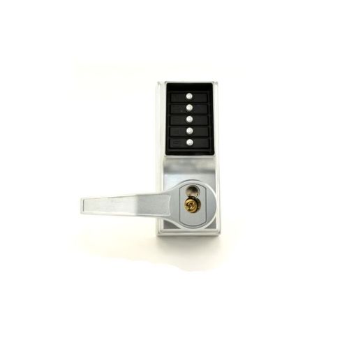 Left Hand Reverse Mechanical Pushbutton Lever Mortise Combination Entry Passage Lockout with Deadbolt and Key Override, Schlage Prep Satin Chrome Finish