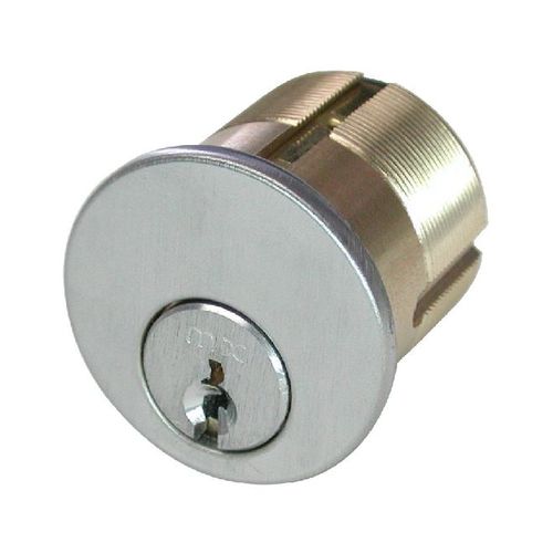 1-1/4" Mortise Cylinder with Arrow Keyway and Straight Cam Satin Chrome Finish