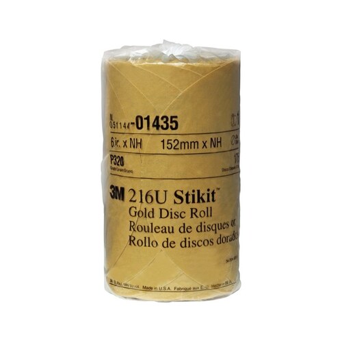 0 216U Series Abrasive Disc Roll, 6 in Dia, P320 Grit, PSA, Gold