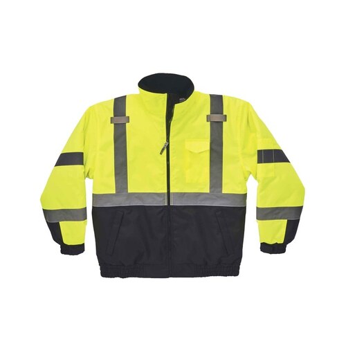 Men's Large Lime High Visibility Reflective Quilted Bomber Jacket