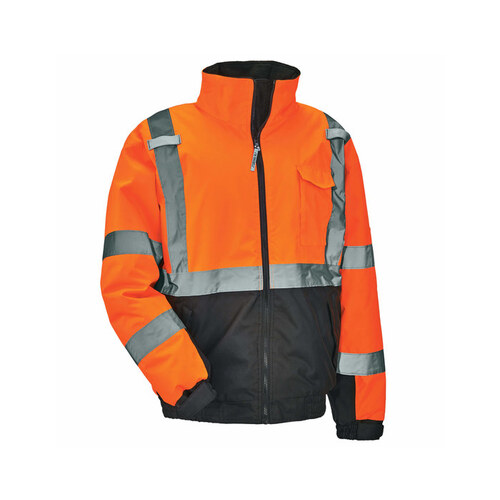 8377 Orange/Black Small Polyurethane on Oxford Work Jacket - Rollaway Hood