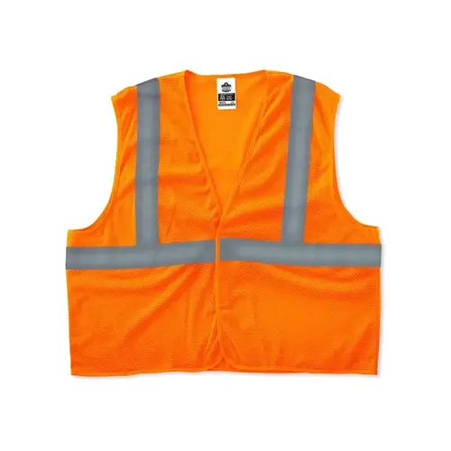 GloWear  Safety Vest, 8205HL, Mesh, Class 2, Type R, 2 in Reflective Tape, Hook and Loop, 2X-Large/3X-Large, Orange - pack of 6