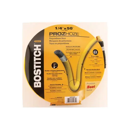 Bostitch HOPB1450 Air Hose, 1/4 in OD, 50 ft L, 300 psi Pressure, PVC/Rubber, Yellow