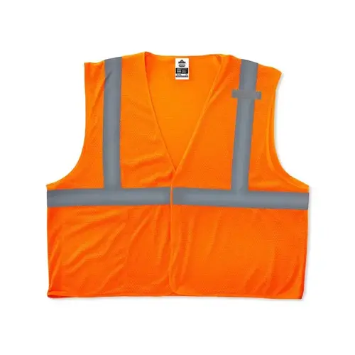 GloWear  Safety Vest, 8210HL, Mesh, Class 2, Type R, 2 in Reflective Tape, 2 Pockets, Hook and Loop, Small/Medium, Orange