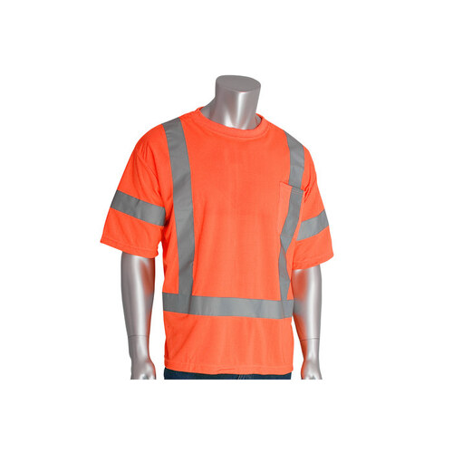 313-CNTSEOR Orange Polyester High Visibility Shirt - T-Shirt - ANSI Class 3 Rating - Fits 59.1" Chest - 34.3" Length