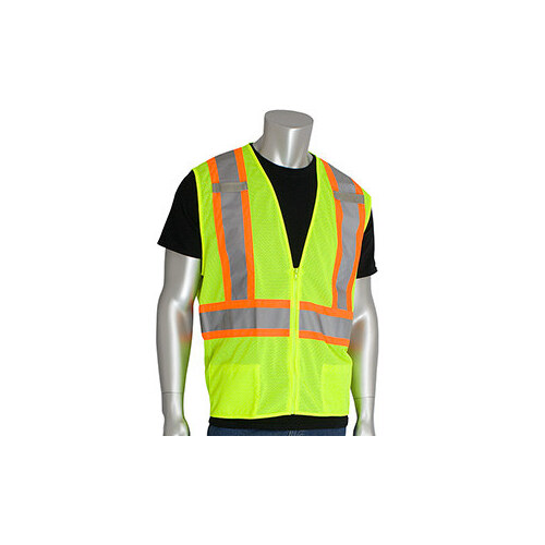 302-0600D-OR Orange Medium Polyester Mesh High-Visibility Vest - 2 Pockets - Fits 47" Chest - 28" Length
