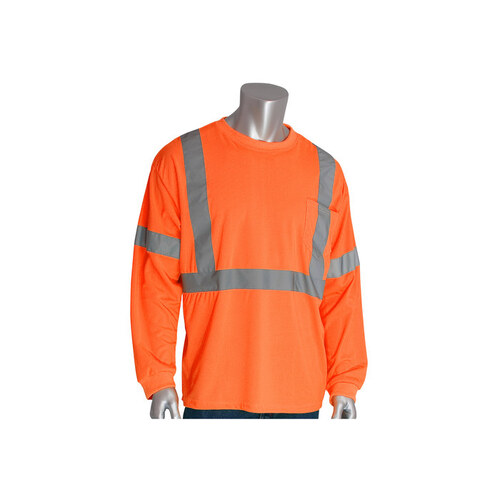 313-1300 Orange Polyester High-Visibility Shirt - Long-Sleeve Shirt - ANSI Class 3 Rating