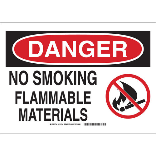 B-302 Polyester Rectangle White Flammable Material Sign - 14" Width x 10" Height - Laminated